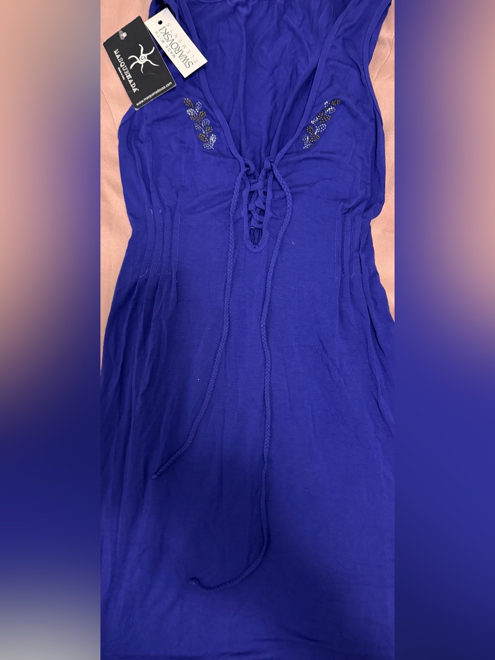 Women’s Lace-Up Mini Dress or Cover up Purple w/ Swarovski Crystals - Size S